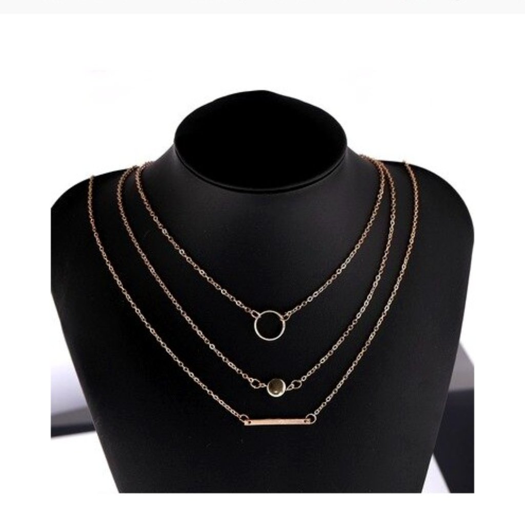 Three Strand Circle Bar Gold Necklace